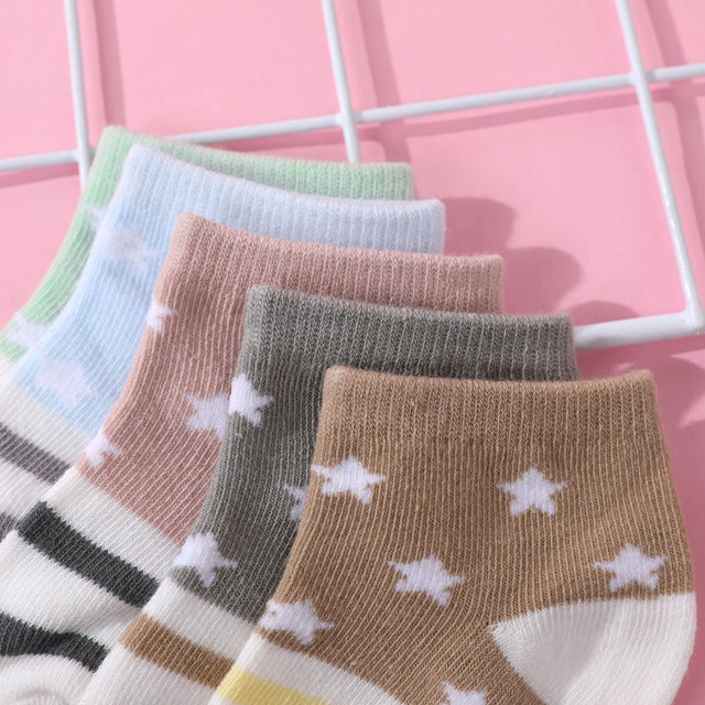 5 - pack Baby / Toddler Stripe Stars Cartoon Pattern Loose Mouth Socks - MomYom PK