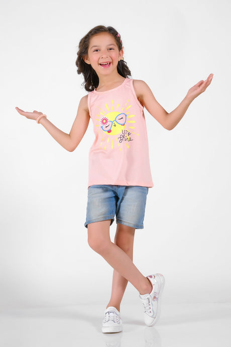 Lets Shine Summer-Printed Sandos for Girls - Pink