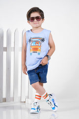 Lion Car Summer-Printed Sandos for Boy - Light Blue