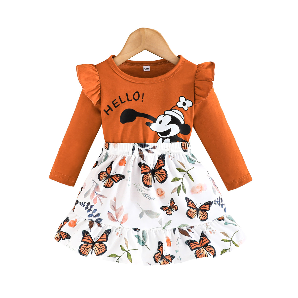 Cartoon Butterfly Girls' Two-Piece Set - Casual Top & Skirt
