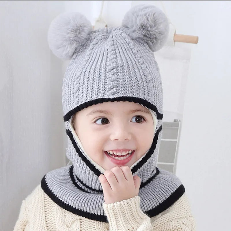 Toddler Winter Knitted Woolen Beanie One-piece Hair Ball(Random decorative balls)