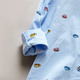 2 - piece Toddler Boy Car Print Lapel Collar Button Down Long - sleeve Shirt and Jeans Denim Pants Set - MomYom PK