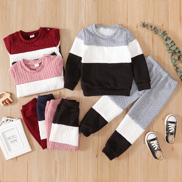 2 - piece Toddler Girl/Boy Colorblock Cable Knit Sweatshirt and Pants Set - MomYom PK