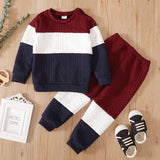 2 - piece Toddler Girl/Boy Colorblock Cable Knit Sweatshirt and Pants Set - MomYom PK