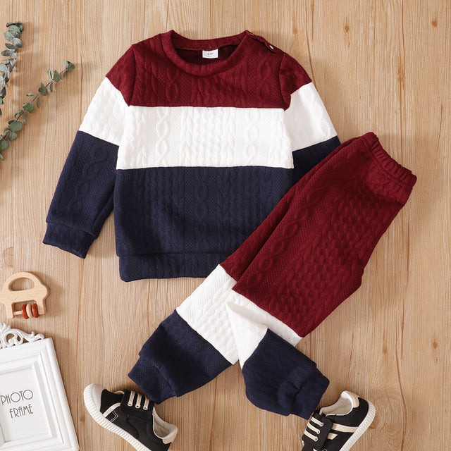 2 - piece Toddler Girl/Boy Colorblock Cable Knit Sweatshirt and Pants Set - MomYom PK