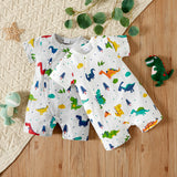 100% Cotton Dinosaur Print Short - sleeve Grey Baby Romper - MomYom PK