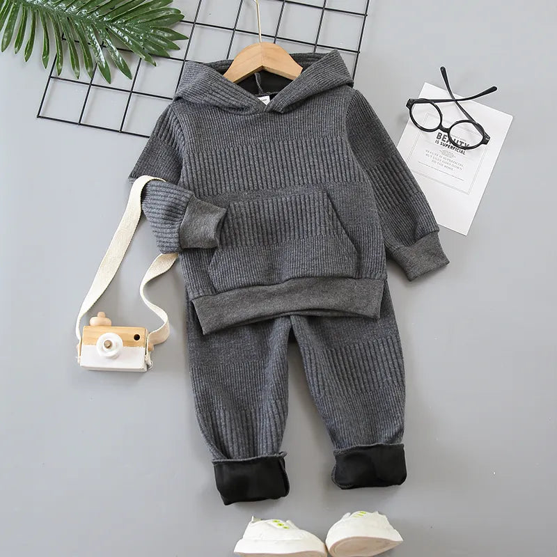 2-piece Toddler Boy Solid Color Hoodie Sweatshirt and Pants Casual Set