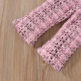 2pcs Baby Pink Tweed Plaid Long - sleeve Bowknot Top and Trousers Set - MomYom PK