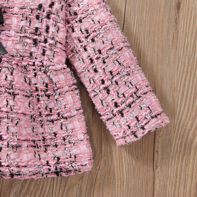 2pcs Baby Pink Tweed Plaid Long - sleeve Bowknot Top and Trousers Set - MomYom PK