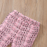 2pcs Baby Pink Tweed Plaid Long - sleeve Bowknot Top and Trousers Set - MomYom PK