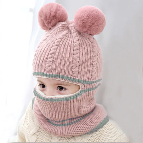 Toddler Winter Knitted Woolen Beanie One-piece Hair Ball(Random decorative balls)