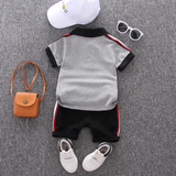 2pcs Toddler Boy Casual Colorblock Striped Polo Shirt and Shorts Set - MomYom PK