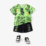 2pcs Toddler Boy Trendy Ripped Denim Shorts and Letter Print Tee Set - MomYom PK