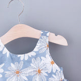 2pcs Baby Girl All Over Daisy Floral Print Bowknot Sleeveless Tank Dress with Hat Set - MomYom PK