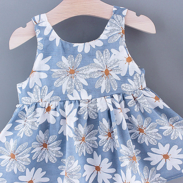 2pcs Baby Girl All Over Daisy Floral Print Bowknot Sleeveless Tank Dress with Hat Set - MomYom PK