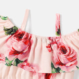 2pcs Baby Girl Allover Floral Print Pink Ruffle Trim Cami Crop Top & Shorts Set