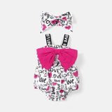 Naia™ Baby Girl Bow Front Allover Letter Print Strap Romper