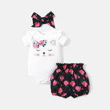 2pcs Baby Girl 95% Cotton Ruffle Solid Romper and Allover Floral Print Belted Shorts Set