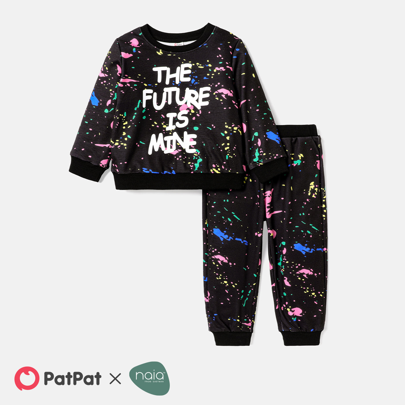 2pcs Toddler Boy Naia Letter Painting Print Sweatshirt and Elasticized Pants Set