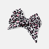 2pcs Baby Girl Letter Embroidered Solid & Leopard-print Spliced Ribbed Ruffle-sleeve Bow Front Jumpsuit & Headband Set