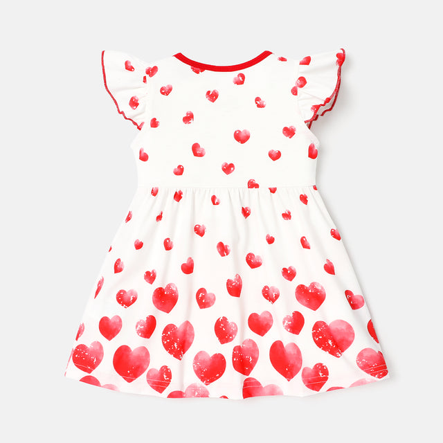 Baby Girl Allover Heart Print Flutter-sleeve Bow Front Naia™ Dress