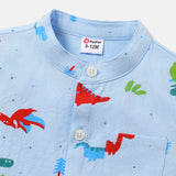 2pcs Baby Boy 100% Cotton Short - sleeve Allover Dinosaur Print Shirt and Solid Shorts Set - MomYom PK