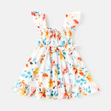 Toddler Girl Floral Print Smocked Flutter-sleeve Dress