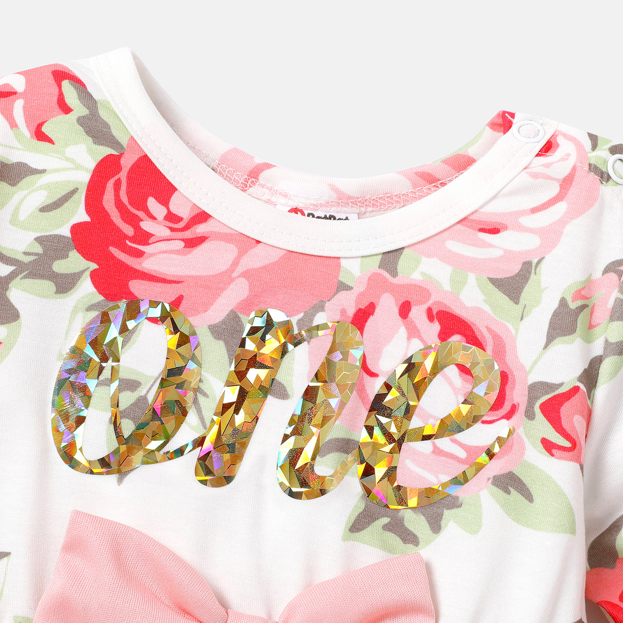 Baby Girl Letter Graphic Floral Print Long-sleeve Bow Front Naia™ Spliced Mesh Dress