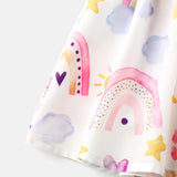 2pcs Baby Girl 100% Cotton Ruffle Trim Cami Top and Allover Print Bow Front Skirt Set