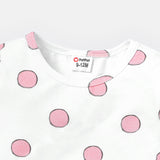 2pcs Baby Girl Cotton Cat Pattern Slip Romper and Cotton Polka Dot Short-sleeve Tee Set