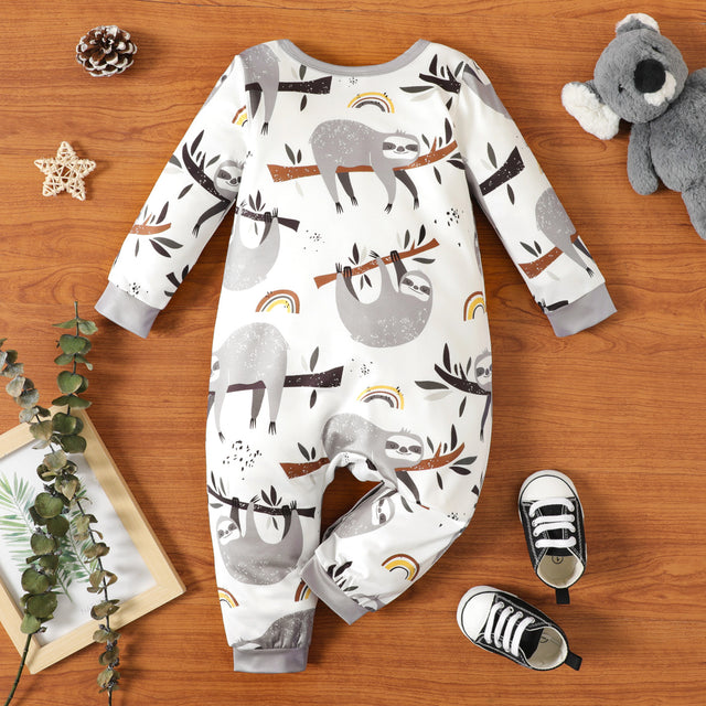 Naia™ Baby Boy Allover Sloth Print Long-sleeve Jumpsuit