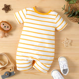 Baby Boy/Girl 95% Cotton Striped Short-sleeve 3D Ears Detail Animal Print Romper