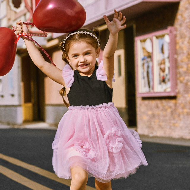 Toddler Girl Colorblock Mesh Overlay Combo Ruffled Tank Dress