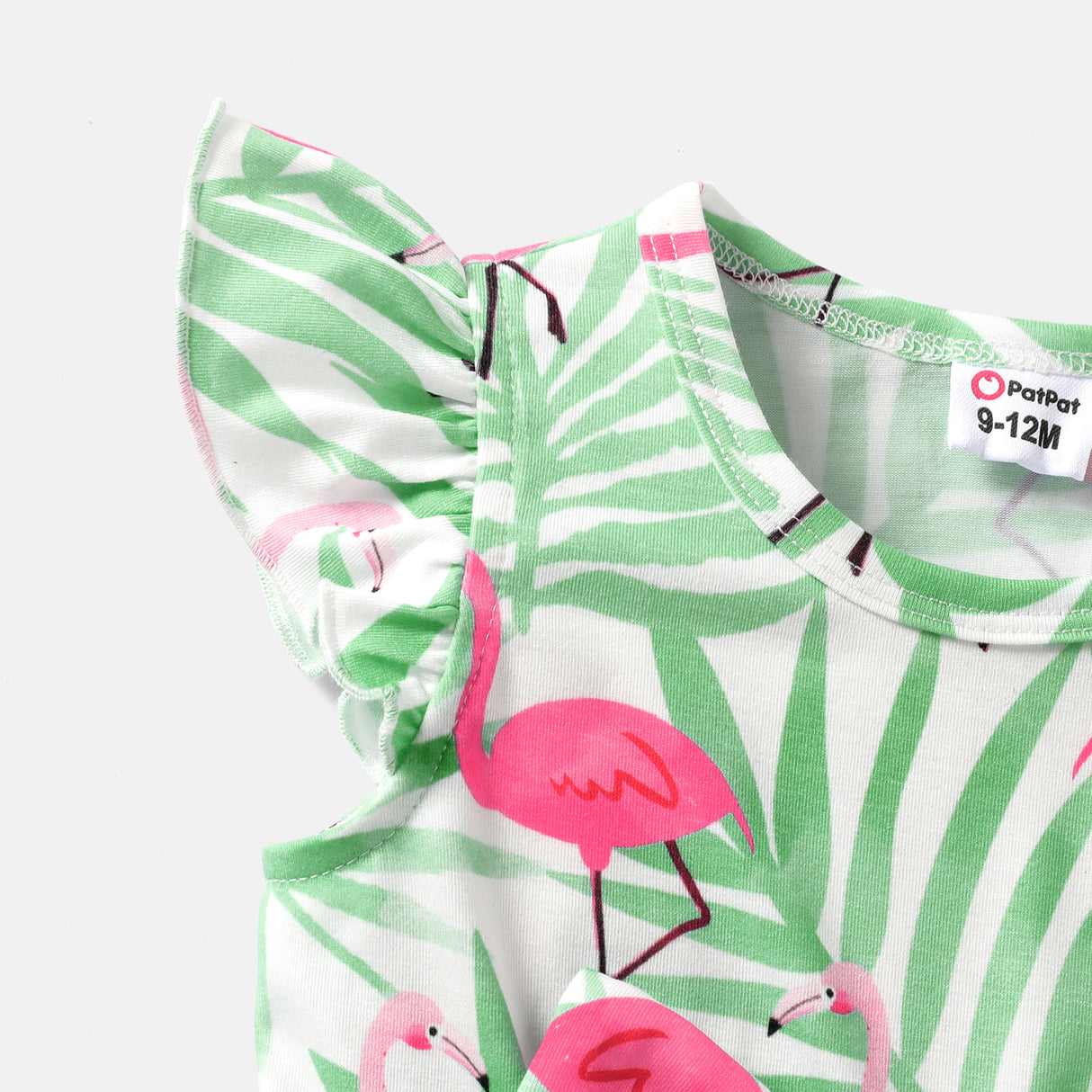 Baby Girl Naia™ Flamingo Print Bow Front Flutter-sleeve Mesh Panel Fairy Dress