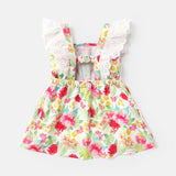 Baby Girl Floral Print Ruffled Bowknot Design Flutter-sleeve Dress