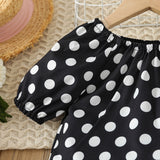 2pcs Toddler Girl Trendy Polka Dots Short-sleeve Top and White Pants Set