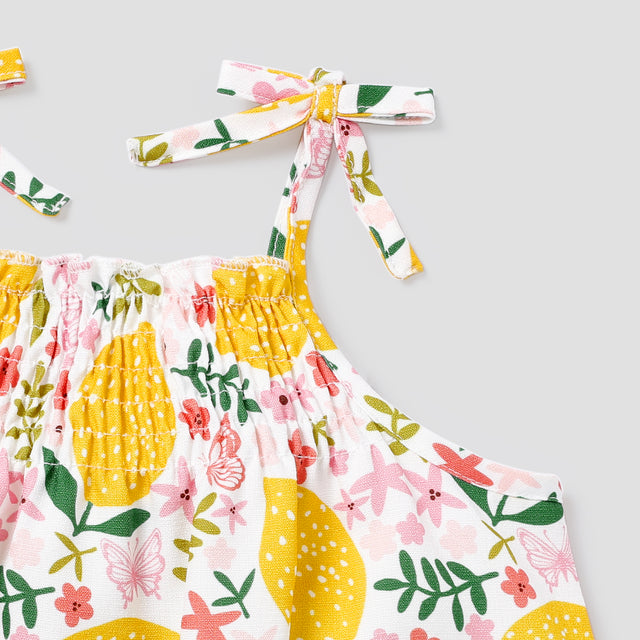 Baby Girl Allover Lemon Print Ruffled Hem Cami Dress