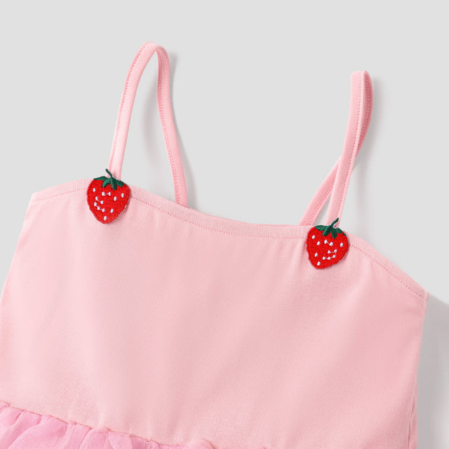 Toddler Girl Strawberry Graphic Layered Mesh Combo Slip Dress