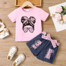 2pcs Toddler Girl Figure Print Short - sleeve Tee and Leopard Print Shorts Set - MomYom PK