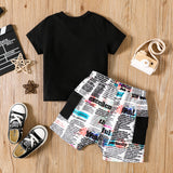 2Pcs Toddler Boy Colorblock Letter Print Cotton Tee & Shorts Set