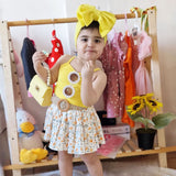 3pcs Toddler Girl Sweet Ribbed Crop Camisole and Floral Print Pleated Skirt & Belt Set - MomYom PK