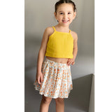 3pcs Toddler Girl Sweet Ribbed Crop Camisole and Floral Print Pleated Skirt & Belt Set - MomYom PK