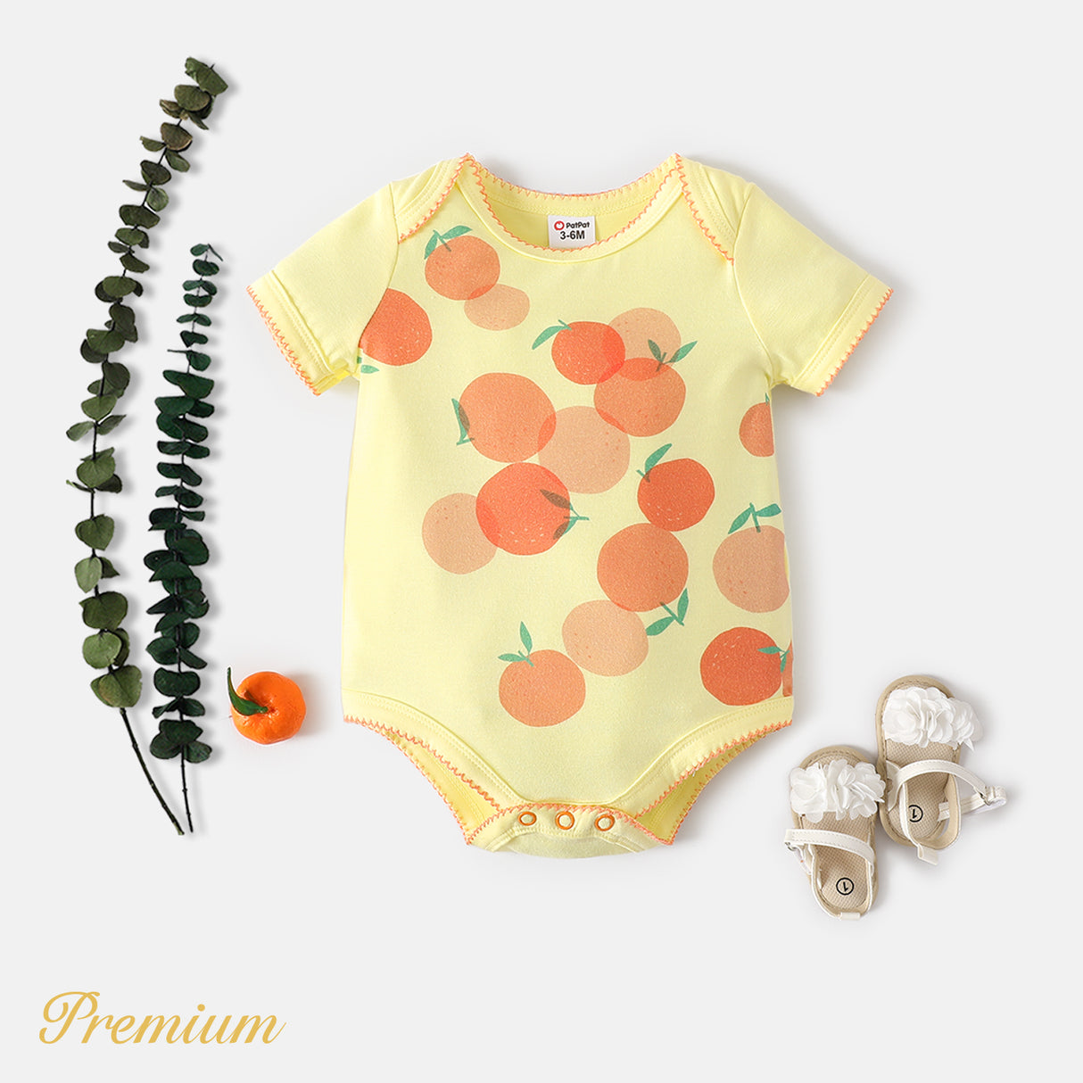 Baby Girl Orange Print Short-sleeve Bodysuit