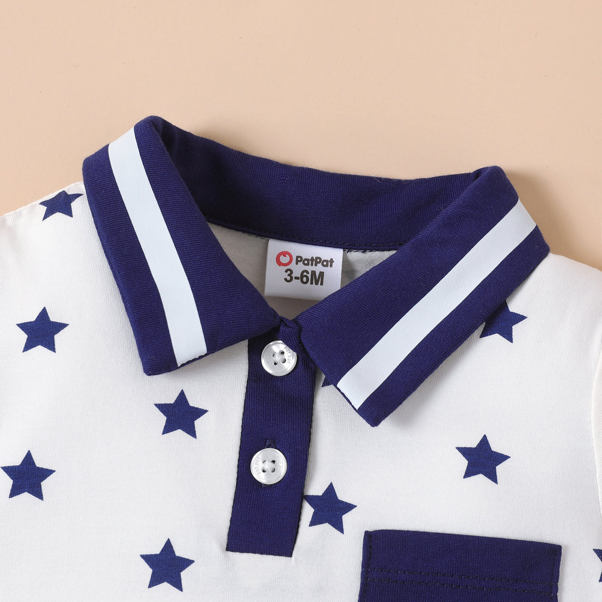 Baby Boy 95% Cotton Allover Star Print Polo Neck Jumpsuit