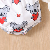 2pcs Baby Girl Bow Front Koala Print Ruffle-sleeve Bodysuit and Headband Set