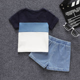 2pcs Baby Boy Color Block Waffle Top and 100% Cotton Ripped Denim Shorts Set - MomYom PK