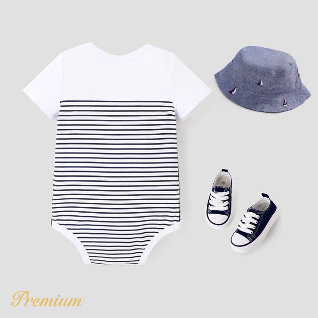 Baby Boy Letter/Stripe Print Short-sleeve Cotton Bodysuit