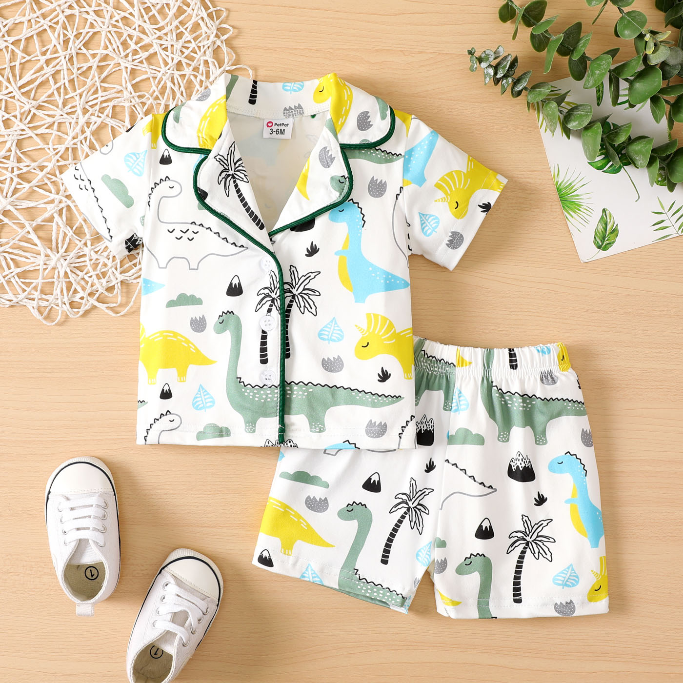 2pcs Baby Boy Dinosaur Letter Print Short-sleeve Shirt and Shorts Set