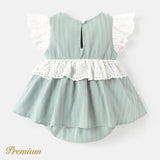 Baby Girl 100% Cotton Contrast Ruffled Flutter-sleeve Textured Romper