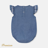 Baby Girl 100% Cotton Denim Flutter-sleeve Romper